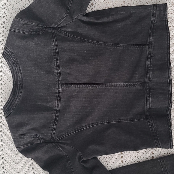 Faded black gray denim jacket with sequins and ribbon detail size medium - Picture 6 of 9